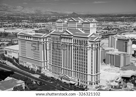 Las Vegas, Nevada - September 21, 2015: View of the Caesars Palace Hotel and Las Vegas Strip, internationally known for its concentration of resort hotels and casinos along its route.