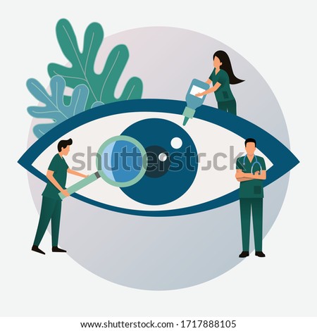 Eye examination, ophthalmologist landing vector illustration.Web page ophthalmologic clinic, healthy eye banner.