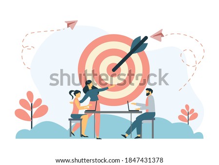 Business motivation. Finance target. Solution searching. Goals and objectives, business grow, business plan, goal setting concept. Vector isolated concept creative illustration