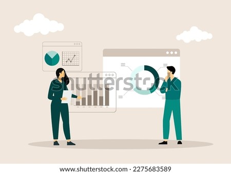 People concept. Vector illustration of team management, data analysis, planning, business report for graphic and web design, business presentation and marketing material.