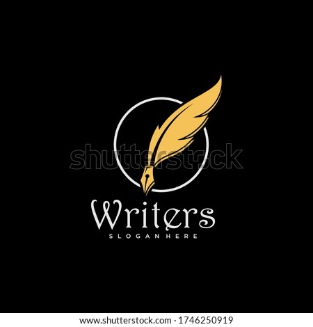 Quill Feather Pen, Minimalist Handwriting logo design vector download