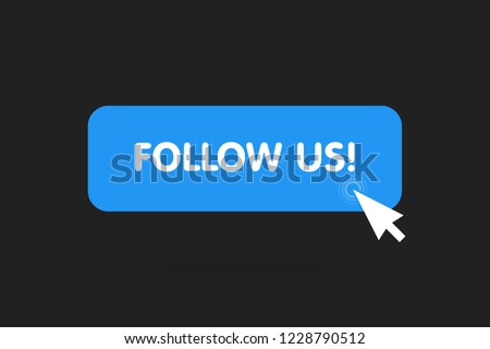 Follow us with cursor button icon in a flat design. Vector illustration