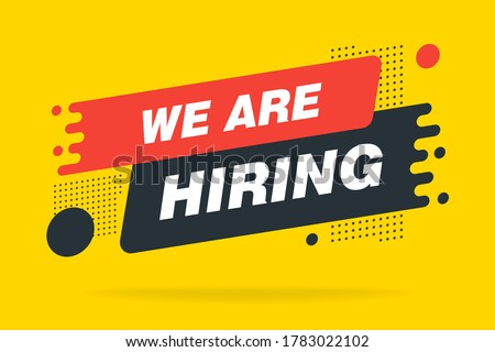 We are hiring label sign. Black and red modern style sticker. Vector illustration. Web banner template.