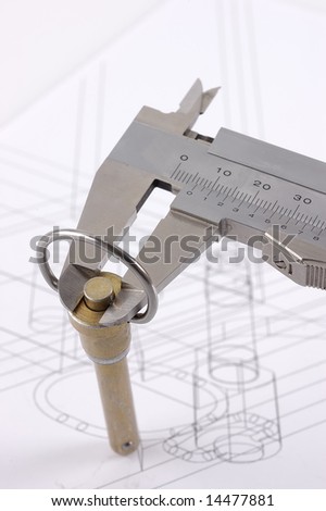Calipers and pip-pin on a technical drawing