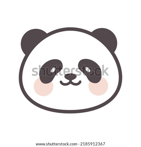 Kawaii panda bear face kids room wall art element, cute woodland animals icon isolated on white. Vector 10 nature character logo design