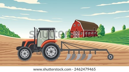 illustration of a tractor working on an agricultural field