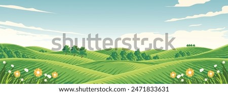 vector illustration of a view of agricultural hills