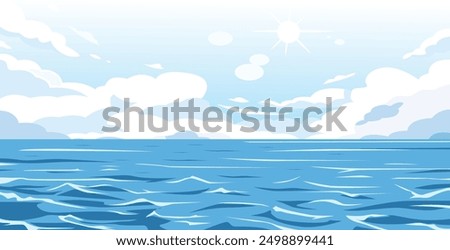 vector sea water scenery in clear sky