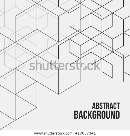 Vector abstract boxes background. Modern technology illustration with square mesh. Digital geometric abstraction with lines and points. Cube cell.