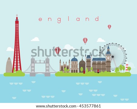 London England and UK Famous Landmarks Infographic Templates for Traveling Minimal Style and Icon, Symbol Set Vector Illustration Can be use for Poster Travel book, Postcard, Billboard.