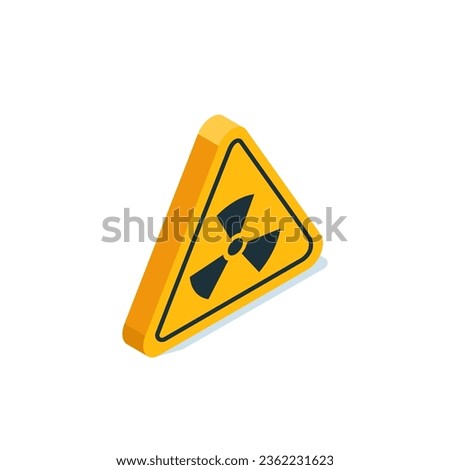 isometric triangular radiation icon, in yellow on white background, radioactive waste or hazard