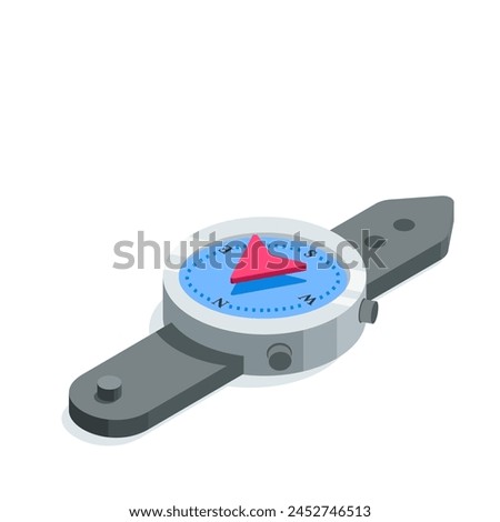 isometric vector smart watch and arrow on the screen, in color on a white background, navigator application or compass