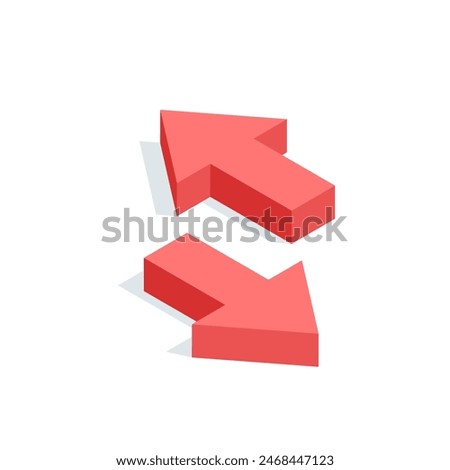 isometric vector arrows directed in different directions, in color on a white background, opposite directions or currency exchange