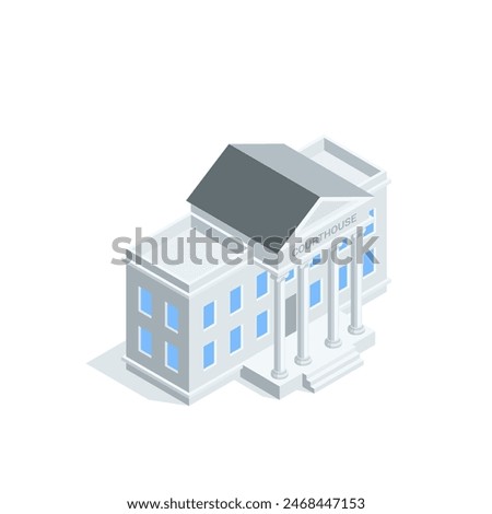 isometric vector courthouse, in color on white background, judicial system and law