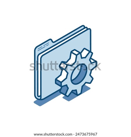 isometric vector folder and gear in linear style, in color on a white background, folder settings or working with papers and documentation