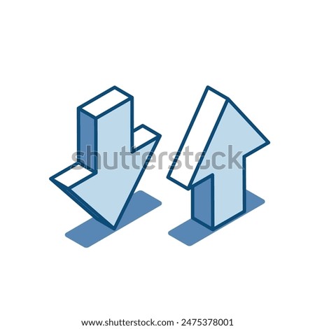 isometric vector arrows up and down linear icons, in color on a white background, loading and unloading or rising and falling