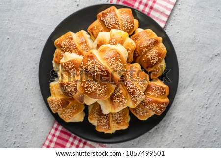 Similar – Image, Stock Photo Group of croissants piled up on a bakery