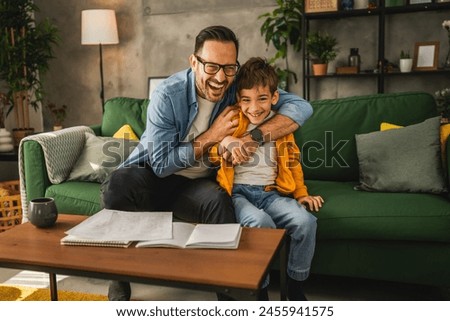 Similar – Image, Stock Photo Father and child having fun in park