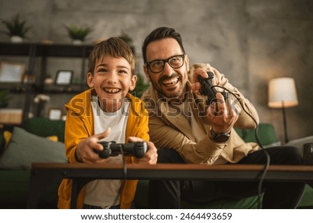 Similar – Image, Stock Photo Father and child having fun in park