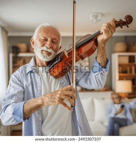 Similar – Image, Stock Photo Man playing violin with face mask