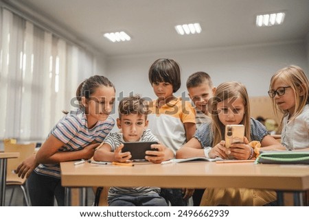 Similar – Image, Stock Photo Boy exploring cyberspace in VR glasses