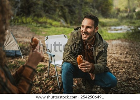 Similar – Image, Stock Photo eat sausage bread Hiking