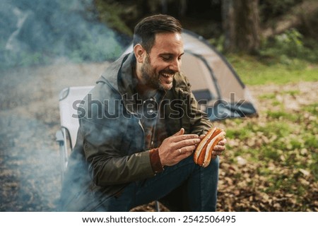 Similar – Image, Stock Photo eat sausage bread Hiking