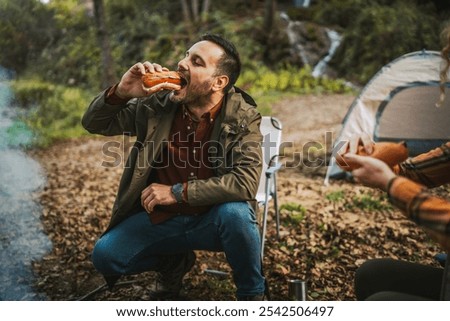 Similar – Image, Stock Photo eat sausage bread Hiking