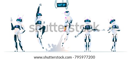 Modern Robot Set With expressions Artificial Intelligence Technology Flat Vector Illustration
