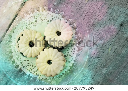 colorful biscuits fill jam cold tone abstract background