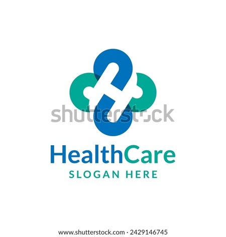 concept letter h with plus logo, health care logo design vector illustration