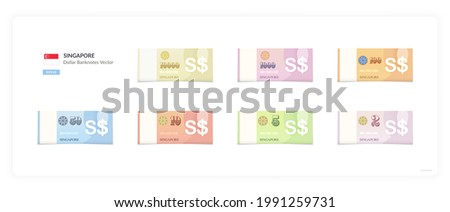 Singaporean Dollar Vector Illustration, Singapore money set bundle banknotes