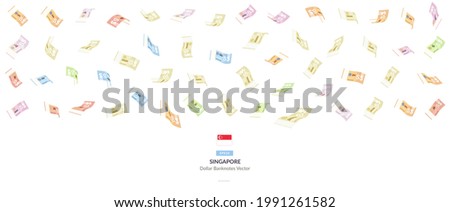 Singaporean Falling Dollar Vector Illustration, Singapore money rain set bundle banknotes