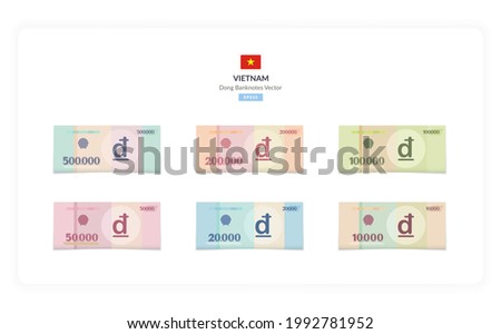 Vietnamese Dong Vector Illustration, Vietnam money set bundle banknotes