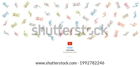 Vietnamese Falling Dong Vector Illustration, Vietnam money rain set bundle banknotes