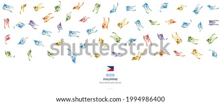 Philippines Falling Peso Vector Illustration, Philippine money rain set bundle banknotes