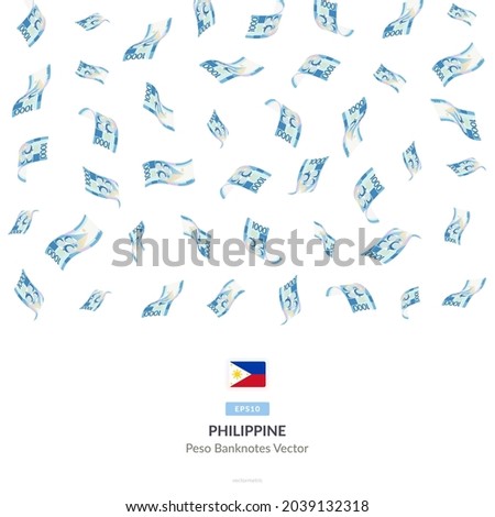 1000 Philippines Peso Raining Falling, Filipino Peso Vector Illustration, Filipino Peso money rain set bundle banknotes