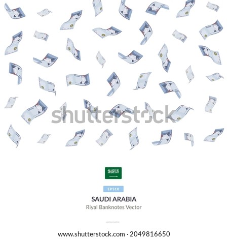 500 Saudi Arabia Riyal Raining Falling, Saudi Riyals Vector Illustration, Saudi Riyals money rain set bundle banknotes