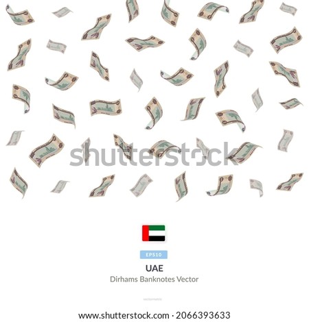 1000 UAE Dirham Raining Falling, United Arab Emirates Dirhams Vector Illustration, UAE Dirham money rain set bundle banknotes
