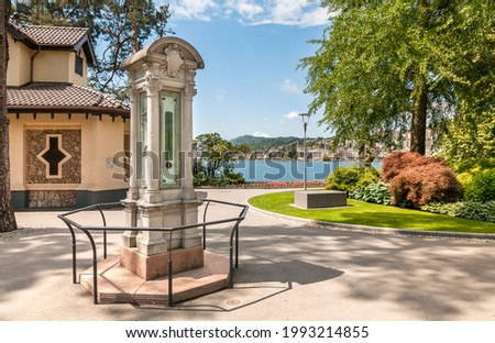 View of historic limnimeter in Park Ciani in Lugano, used to measure the water height of the lake Lugano, Ticino, Switzerland Zdjęcia stock © 
