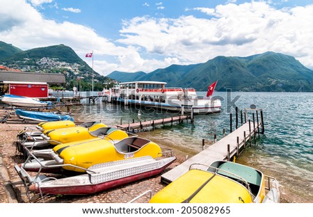 LUGANO, SWITZERLAND - MAY 29, 2014: Boat Rentals in the harbor of Lugano