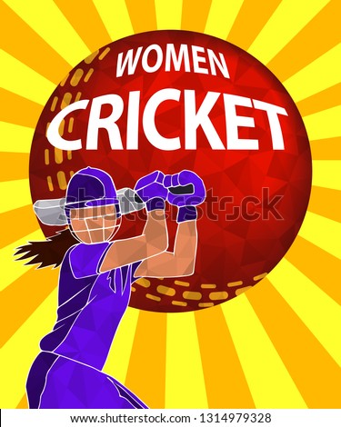 Batswoman playing cricket. Abstract poster for womens cricket. Vector illustration of female cricket.