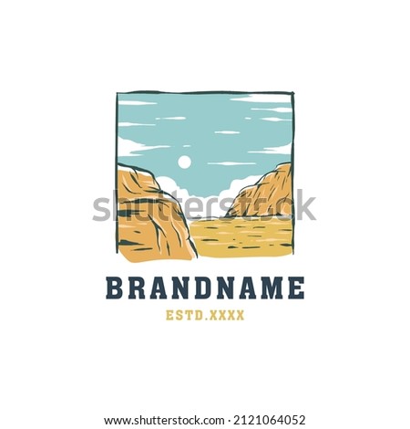 Rock mountain landscape logo design vector illustration