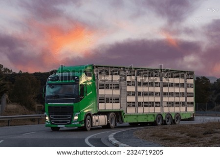 Similar – Foto Bild Käfigwagen für den Viehtransport mit einem Schweineschwanz, der aus dem Belüftungsfenster ragt.