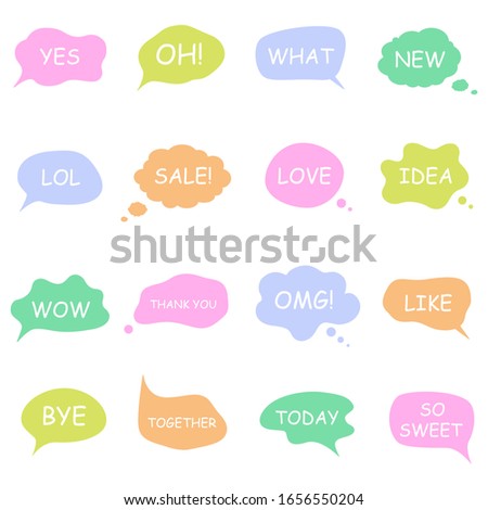 Bubble talk phrases. Online chat clouds with different words comments