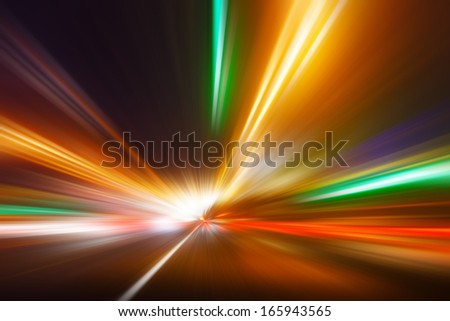 Abstract image of high speed on the road at night.