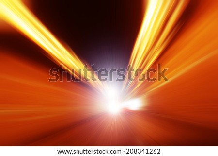 Abstract image of driving in the tunnel at night. Motion blur.