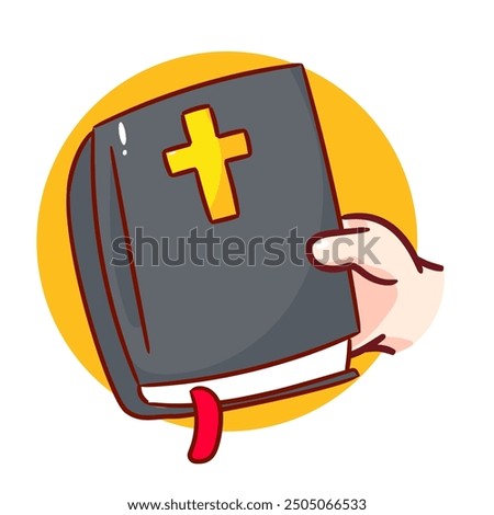 Hand Holding Bible Cartoon Vector. Christianity Concept Design. Isolated Icon Flat Style Illustration.