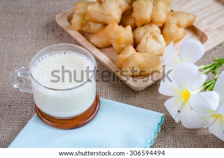 Soybean Milk in Glass with fried bread stick