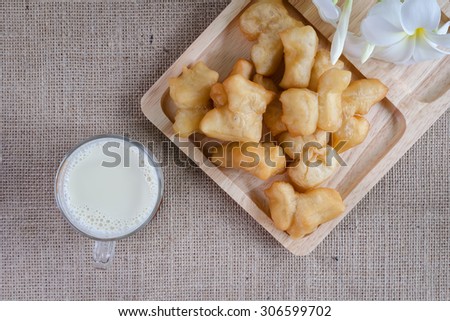 top view Soybean milk with fried bread stick